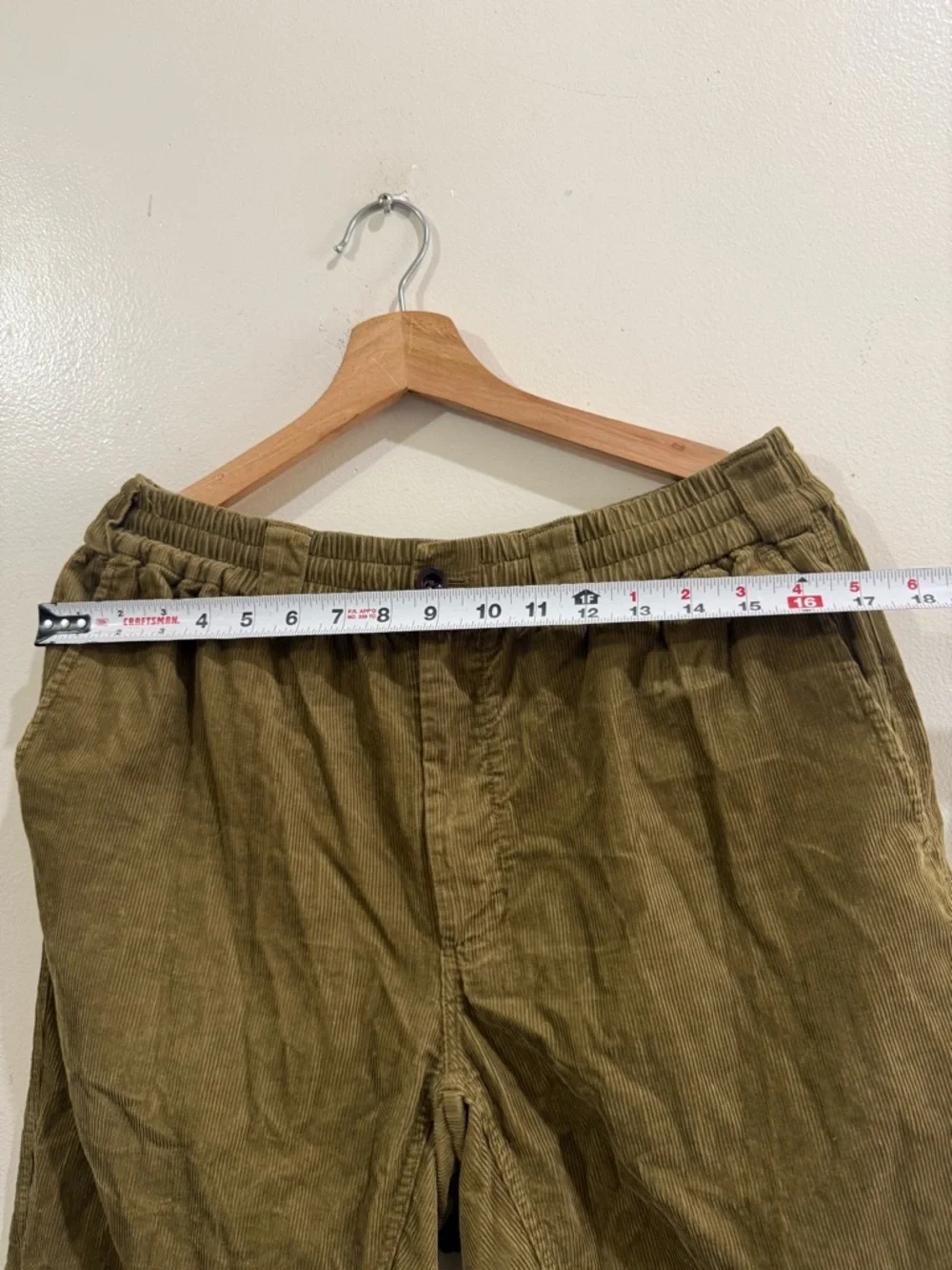 Men's Olive Corduroy Pants with Elastic Waist